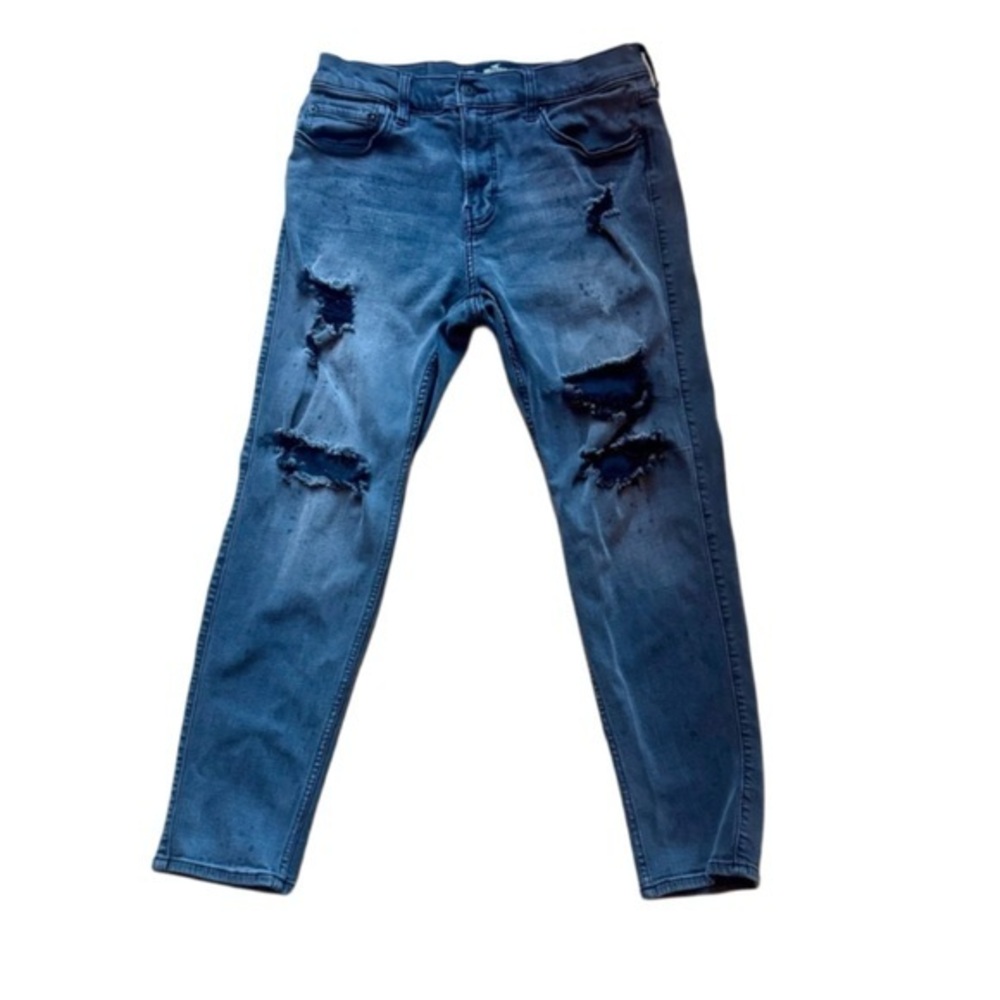 Hollister Dark Gray Distressed Tapered Jeans